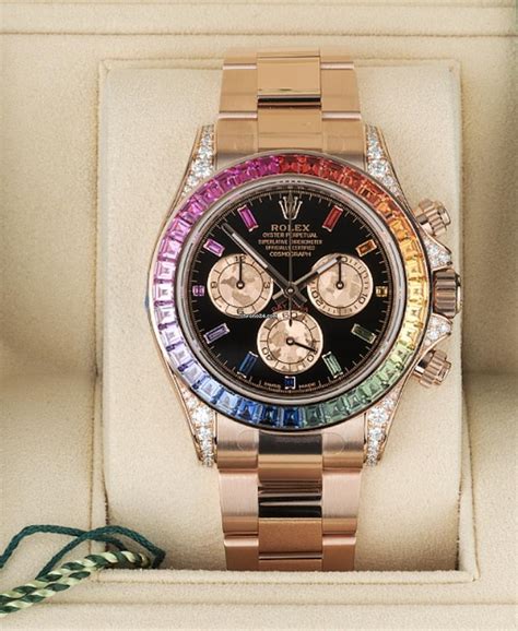 rolex daytona raingold 9655 features|Rolex rainbow daytona pink gold.